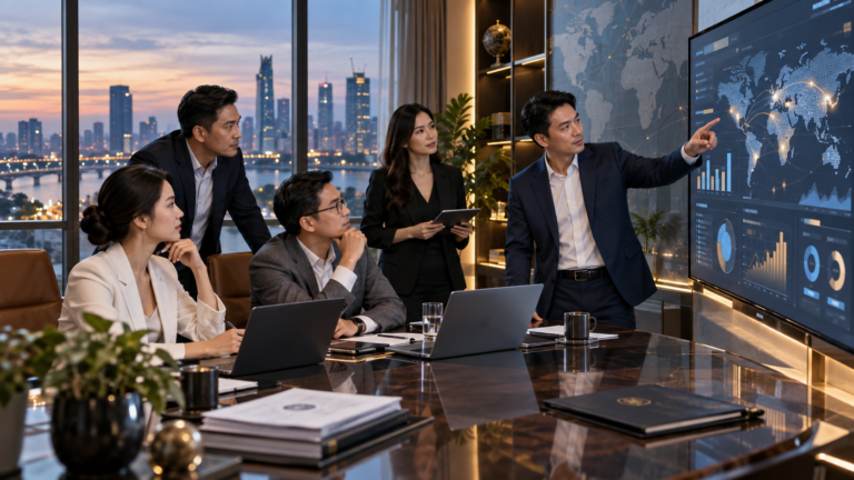 Đội ngũ marketing phân tích workflow AI và dữ liệu toàn cầu