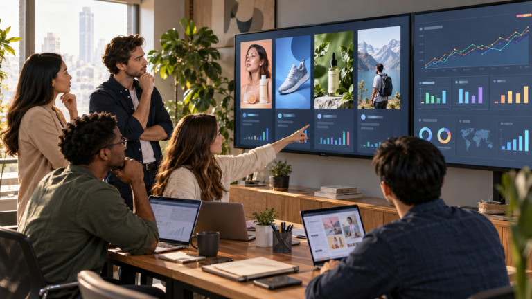 Đội ngũ marketing so sánh các phiên bản creative Facebook Ads