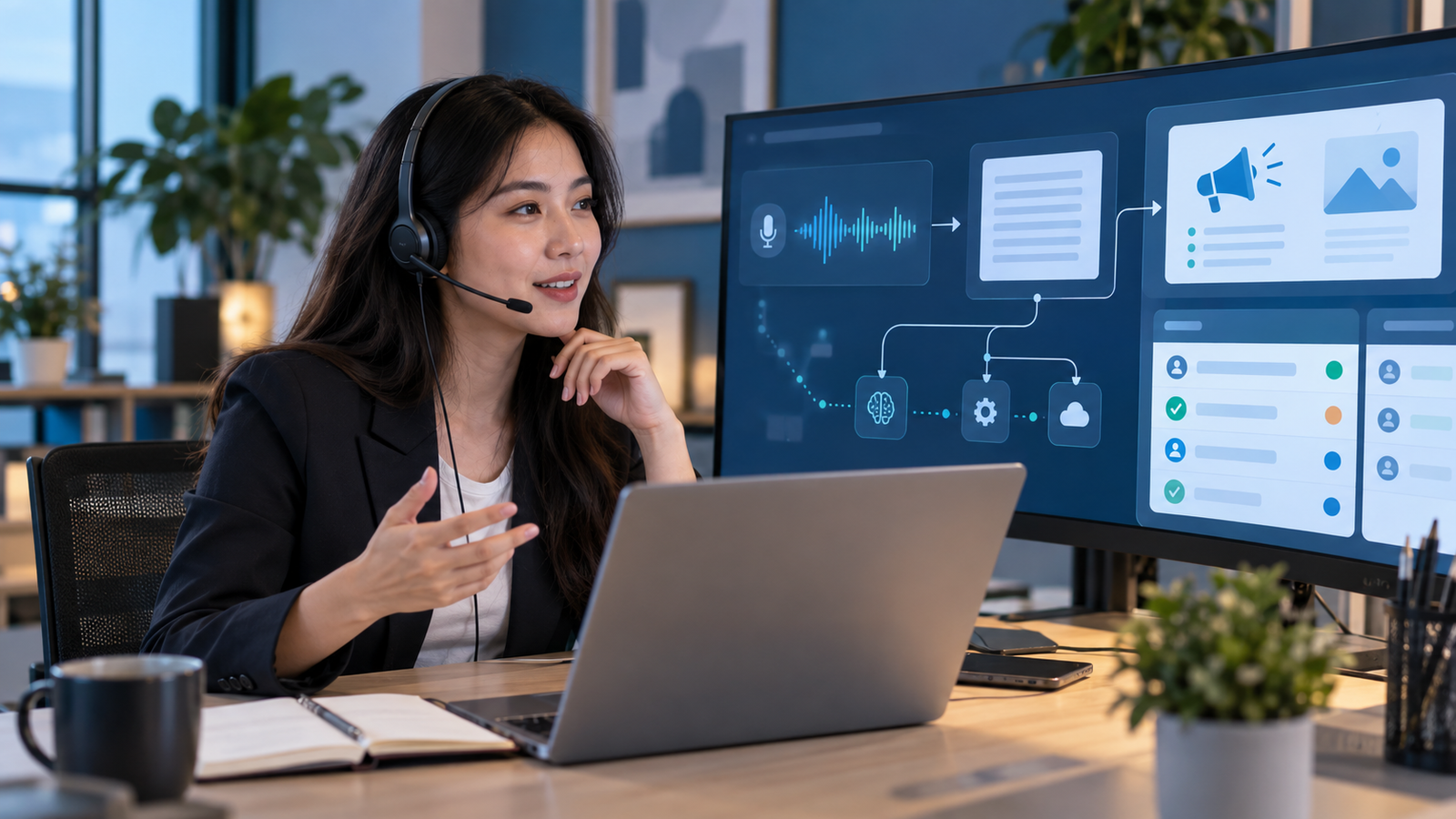 Chuyên viên marketing kiểm duyệt transcript và chuyển hội thoại AI thành tác vụ chiến dịch