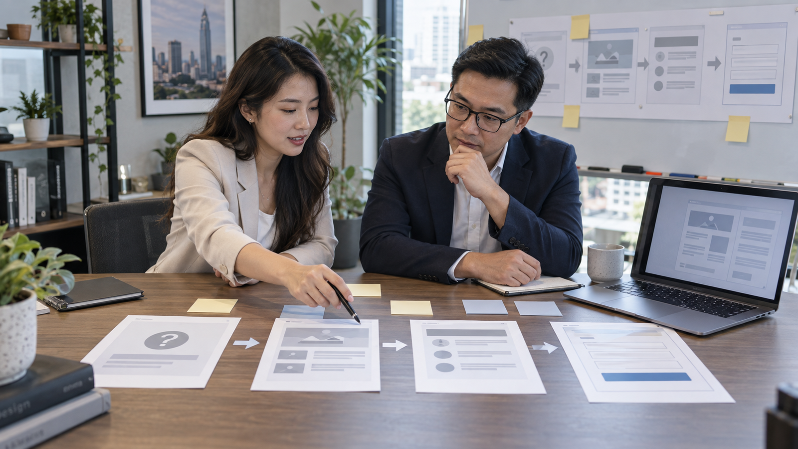 Nhà thiết kế UX và chủ doanh nghiệp cùng rà soát các section của trang dịch vụ