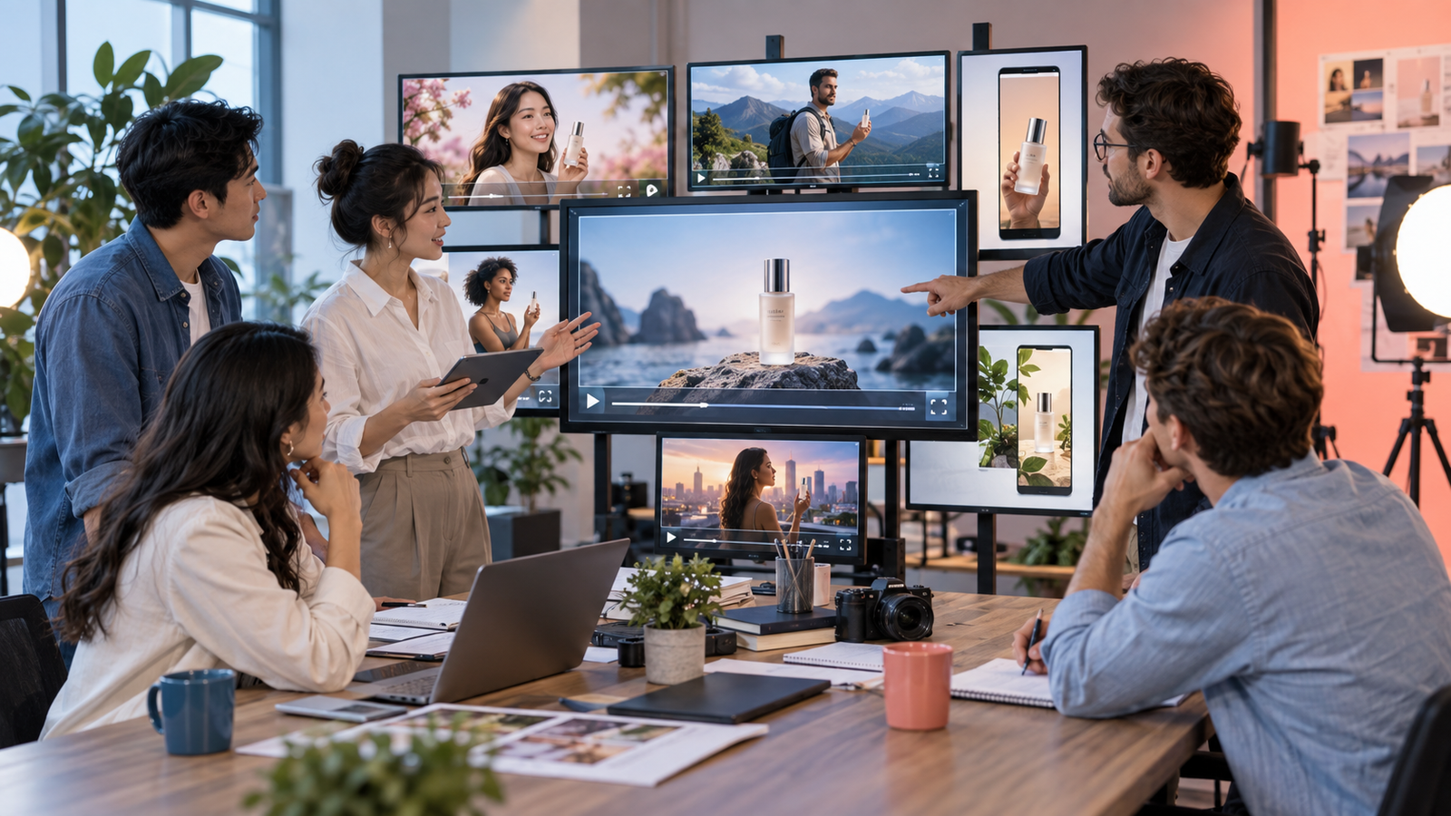 Đội ngũ marketing xem xét nhiều biến thể video quảng cáo do AI hỗ trợ