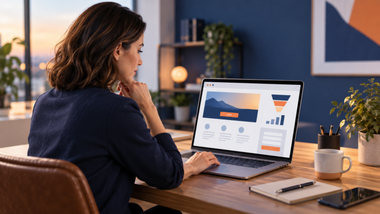 Chuyên gia phân tích landing page cho Google Ads trên laptop