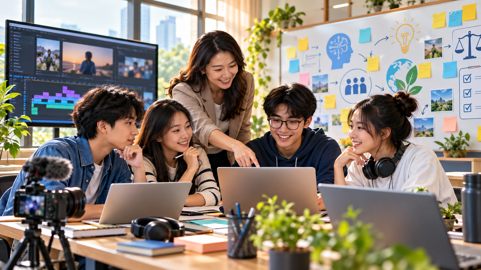 Giáo viên hướng dẫn học sinh dùng AI và công cụ cộng tác trong lớp học
