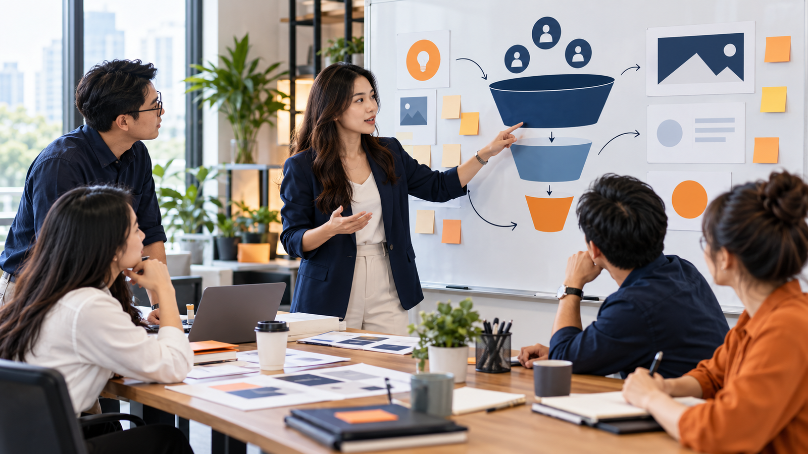 Đội ngũ marketing xây dựng hành trình Content Marketing theo phễu tăng trưởng