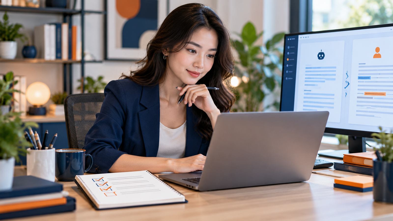 Chuyên gia kiểm duyệt nội dung AI tại bàn làm việc